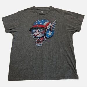 💚5 Patriotic Tiger with Motorcycle Helmet Gray Cotton T-Shirt Mens XL 46-48